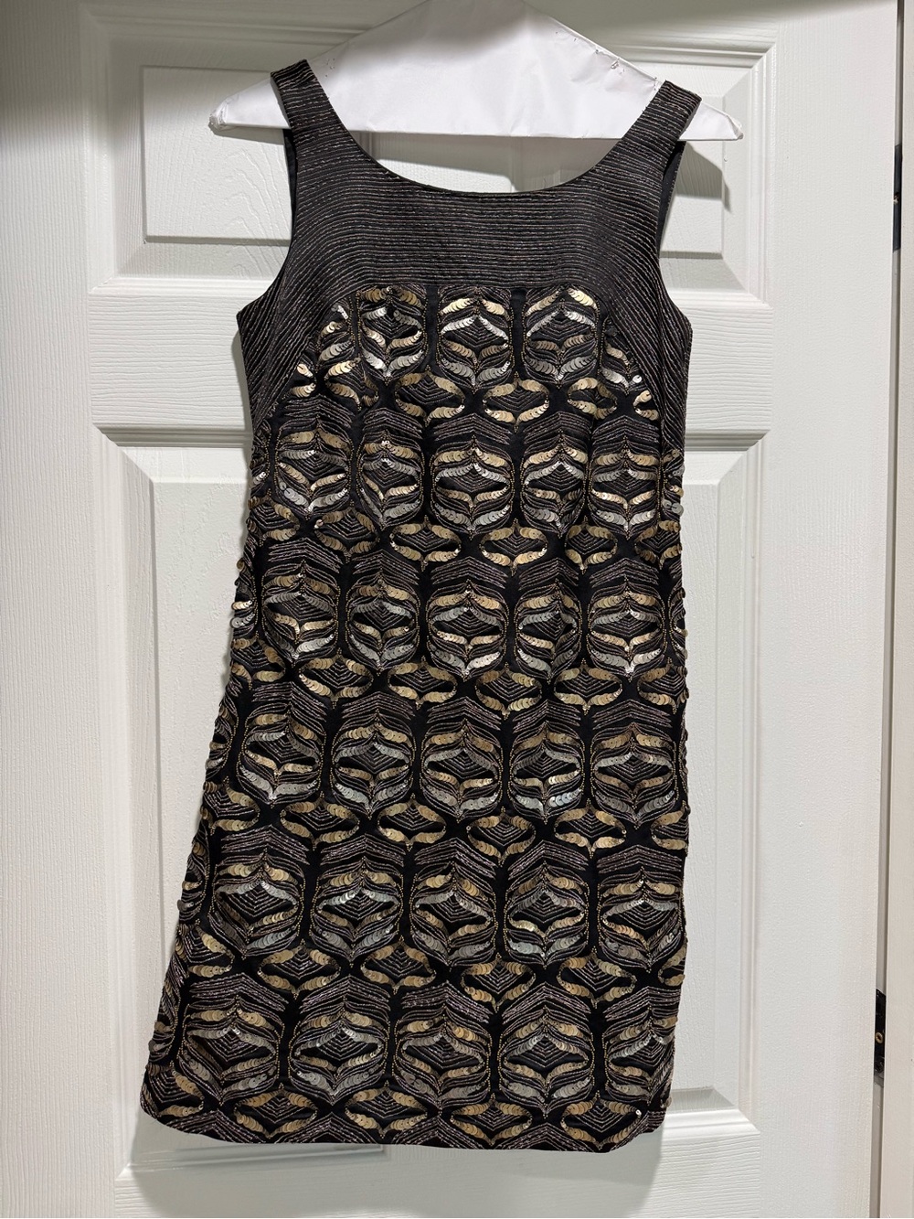 Elie Tahari Black Dress with Gold Metallic Pattern